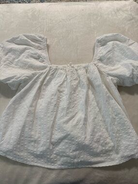 Aerie Women’s Off-the-shoulder Blouse, Crinkle Cotton White Size Large E27
